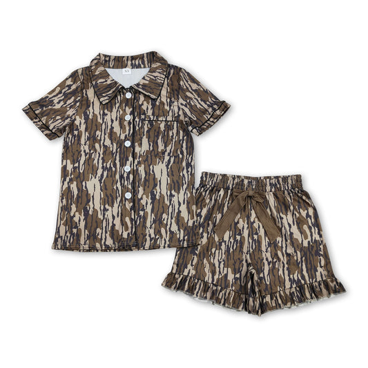 Short sleeves olive camo adult women summer button down pjs